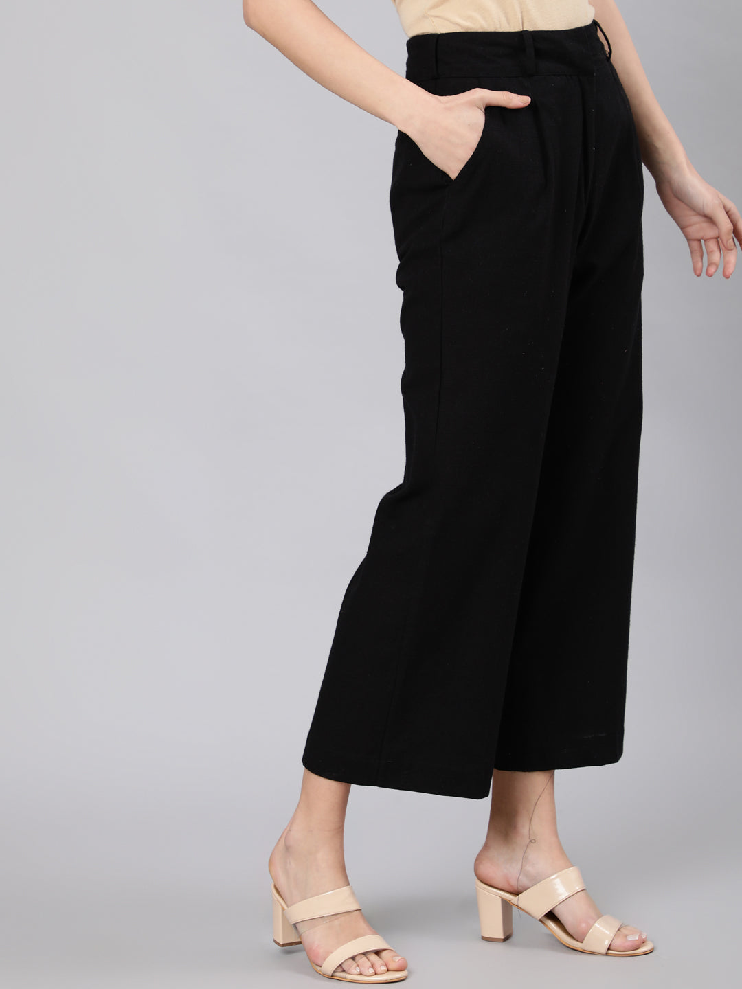 Off White Cotton Slub Flared High Rise Parallel Pants, 55% OFF